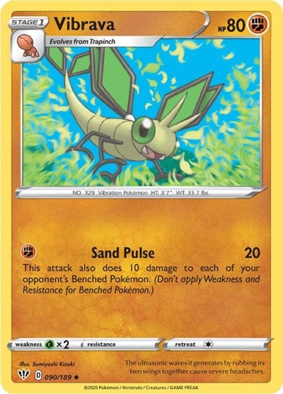 Vibrava (SWSH03) #090/189 Uncommon (Reverse Holofoil Near Mint) SWSH03: Darkness Ablaze Pokemon: 2020