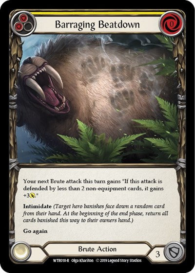 Barraging Beatdown Yellow (WTR) #WTR018 Rare (1st Edition Rainbow Foil Near Mint) Welcome to Rathe Flesh & Blood TCG: 2019