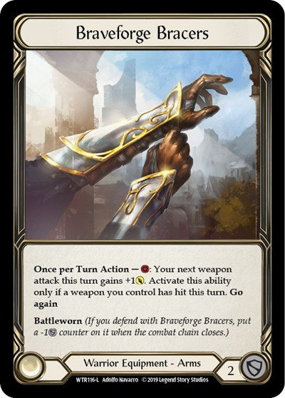 Braveforge Bracers (WTR) #WTR116 Legendary (Unlimited Edition Rainbow Foil Near Mint) Welcome to Rathe Flesh & Blood TCG: 2019