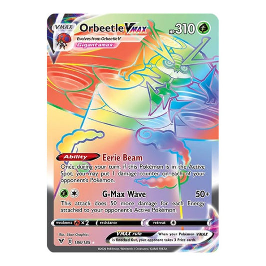 Orbeetle VMAX (Secret) (SWSH04) #186/185 Secret Rare (Holofoil Near Mint) SWSH04: Vivid Voltage Pokemon: 2020