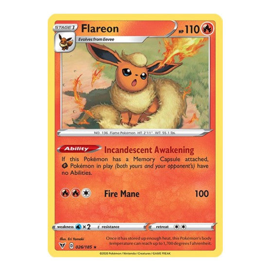 Flareon (SWSH04) #026/185 Rare (Near Mint) SWSH04: Vivid Voltage Pokemon: 2020