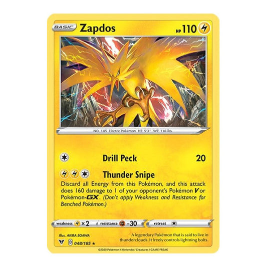 Zapdos (SWSH04) #048/185 Holo Rare (Holofoil Near Mint) SWSH04: Vivid Voltage Pokemon: 2020