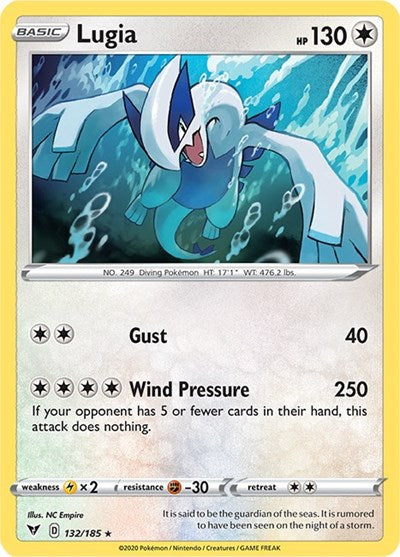 Lugia (SWSH04) #132/185 Holo Rare (Holofoil Near Mint) SWSH04: Vivid Voltage Pokemon: 2020