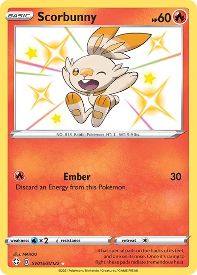 Scorbunny (SHFSV) #SV015/SV122 Shiny Holo Rare (Holofoil Moderately Played) Shining Fates: Shiny Vault Pokemon: 2021