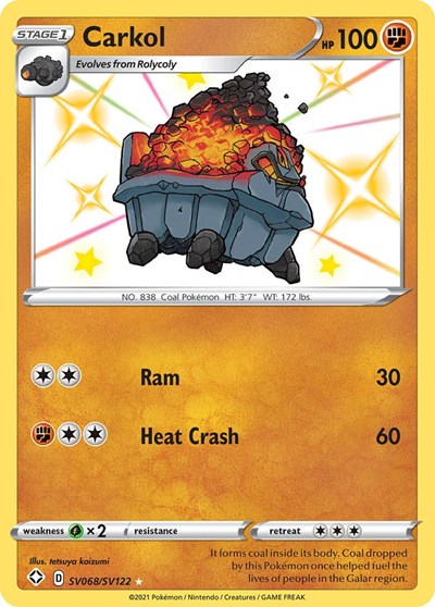 Carkol (SHFSV) #SV068/SV122 Shiny Holo Rare Shining Fates: Shiny Vault Pokemon: 2021