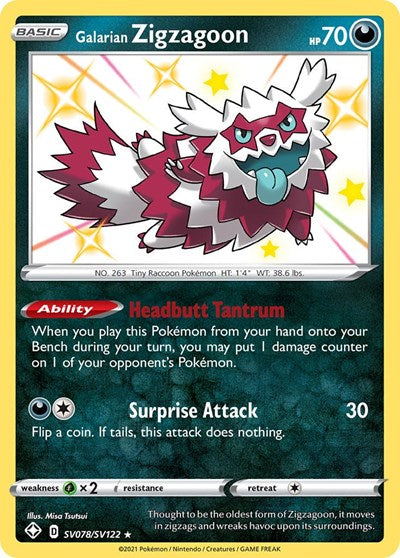 Galarian Zigzagoon (SHFSV) #SV078/SV122 Shiny Holo Rare (Holofoil Near Mint) Shining Fates: Shiny Vault Pokemon: 2021