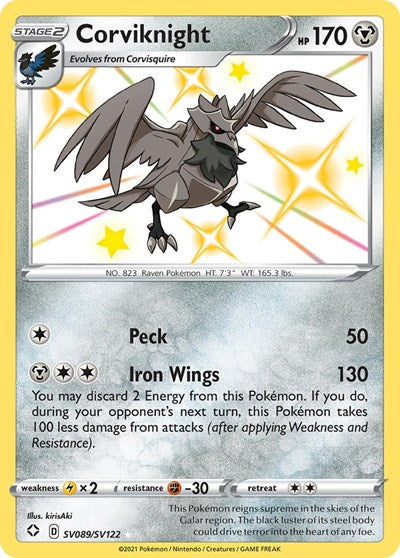 Corviknight (SHFSV) #SV089/SV122 Shiny Holo Rare (Holofoil Near Mint) Shining Fates: Shiny Vault Pokemon: 2021