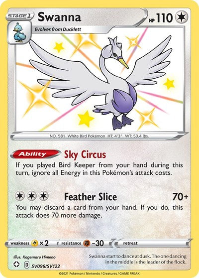 Swanna (SHFSV) #SV096/SV122 Shiny Holo Rare (Holofoil Near Mint) Shining Fates: Shiny Vault Pokemon: 2021