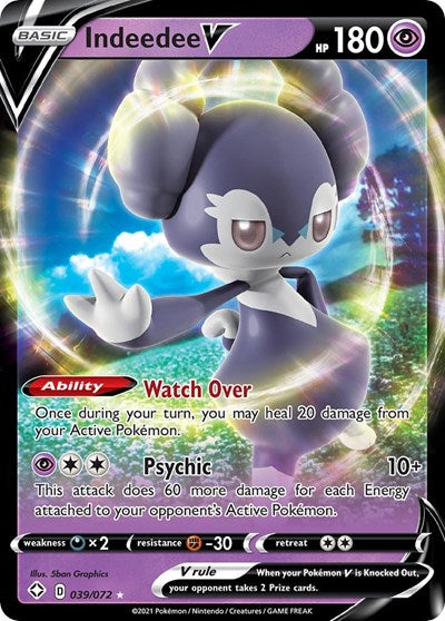 Indeedee V (SHF) #039/072 Ultra Rare (Holofoil Near Mint) Shining Fates Pokemon: 2021