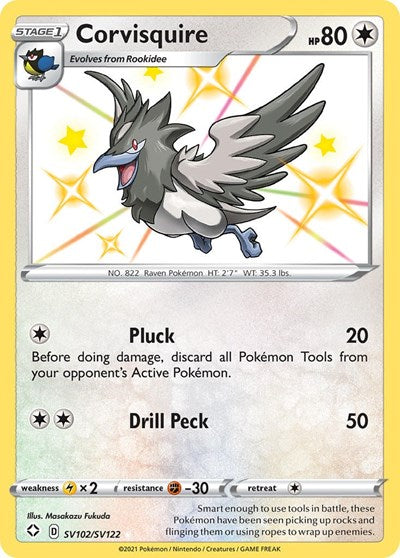 Corvisquire (SHFSV) #SV102/SV122 Shiny Holo Rare (Holofoil Near Mint) Shining Fates: Shiny Vault Pokemon: 2021