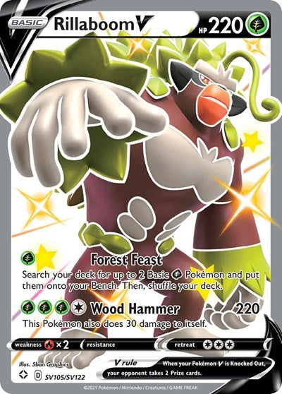 Rillaboom V (SHFSV) #SV105/SV122 Shiny Holo Rare (Holofoil Near Mint) Shining Fates: Shiny Vault Pokemon: 2021