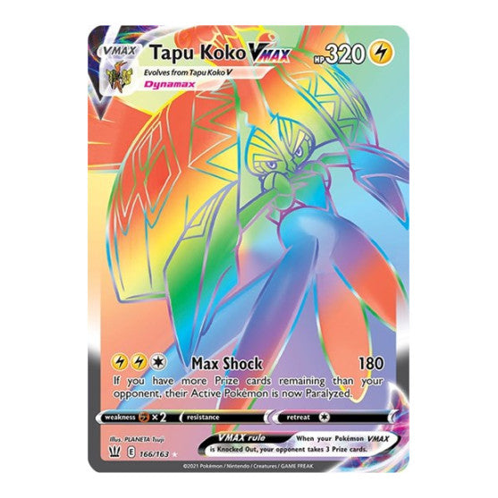 Tapu Koko VMAX (Secret) (SWSH05) #166/163 Secret Rare (Holofoil Near Mint) SWSH05: Battle Styles Pokemon: 2021