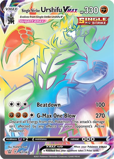 Single Strike Urshifu VMAX Secret (SWSH05) #167/163 Secret Rare (Holofoil Lightly Played) SWSH05: Battle Styles Pokemon: 2021
