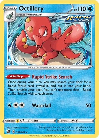 Octillery (SWSH05) #037/163 Holo Rare (Reverse Holofoil Near Mint) SWSH05: Battle Styles Pokemon: 2021