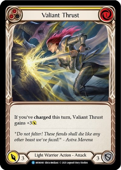 Valiant Thrust Yellow (MON) #MON040 Rare (Unlimited Edition Normal Lightly Played) Monarch Flesh and Blood TCG: 2021