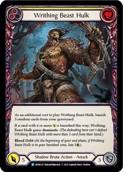 Writhing Beast Hulk Yellow (MON) #MON130 Rare (Unlimited Edition Normal Lightly Played) Monarch Flesh and Blood TCG: 2021