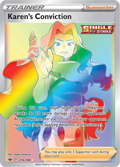 Karen's Conviction (Secret) (SWSH06) #216/198 Secret Rare (Holofoil Lightly Played) SWSH06: Chilling Reign Pokemon: 2021