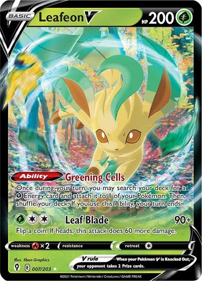 Leafeon V (SWSH07) #007/203 Ultra Rare (Holofoil Near Mint) SWSH07: Evolving Skies Pokemon: 2021
