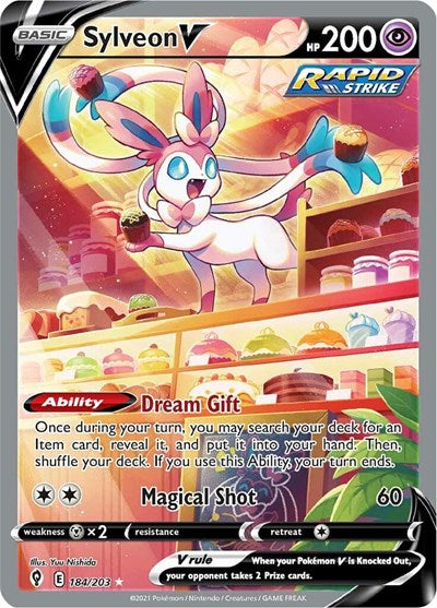 Sylveon V Alternate Full Art (SWSH07) #184/203 Ultra Rare (Holofoil Near Mint) SWSH07: Evolving Skies Pokemon: 2021