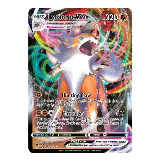 Lycanroc VMAX (SWSH07) #092/203 Ultra Rare (Holofoil Near Mint) SWSH07: Evolving Skies Pokemon: 2021