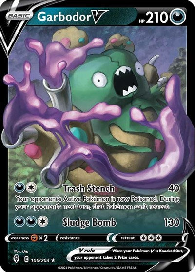 Garbodor V (SWSH07) #100/203 Ultra Rare (Holofoil Near Mint) SWSH07: Evolving Skies Pokemon: 2021