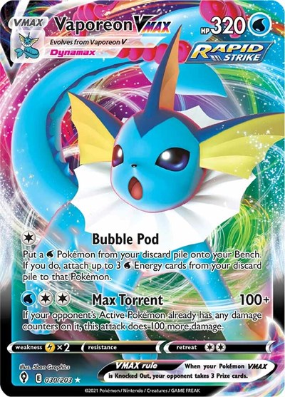 Vaporeon VMAX (SWSH07) #030/203 Ultra Rare (Holofoil Near Mint) SWSH07: Evolving Skies Pokemon: 2021