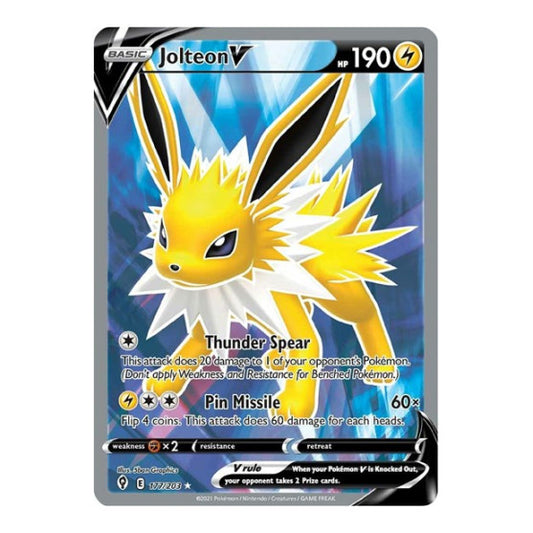 Jolteon V (Full Art) (SWSH07) #177/203 Ultra Rare (Holofoil Near Mint) SWSH07: Evolving Skies Pokemon: 2021