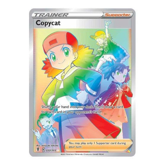 Copycat Secret (SWSH07) #222/203 Secret Rare (Holofoil Near Mint) SWSH07: Evolving Skies Pokemon: 2021