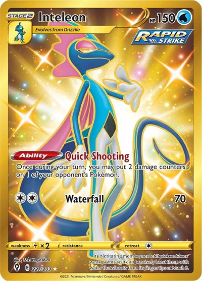 Inteleon Secret (SWSH07) #227/203 Secret Rare (Holofoil Near Mint) SWSH07: Evolving Skies Pokemon: 2021