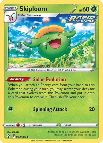 Skiploom (SWSH07) #003/203 Uncommon (Reverse Holofoil Near Mint) SWSH07: Evolving Skies Pokemon: 2021