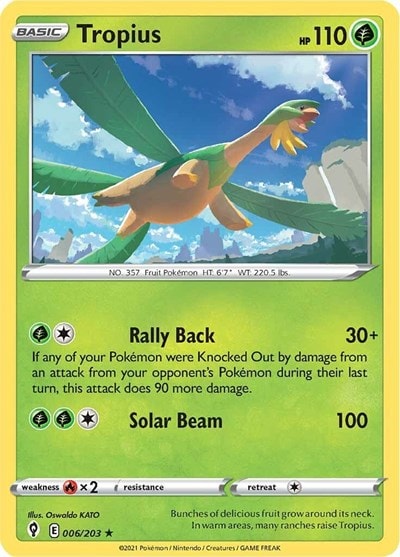 Tropius (SWSH07) #006/203 Rare (Reverse Holofoil Near Mint) SWSH07: Evolving Skies Pokemon: 2021