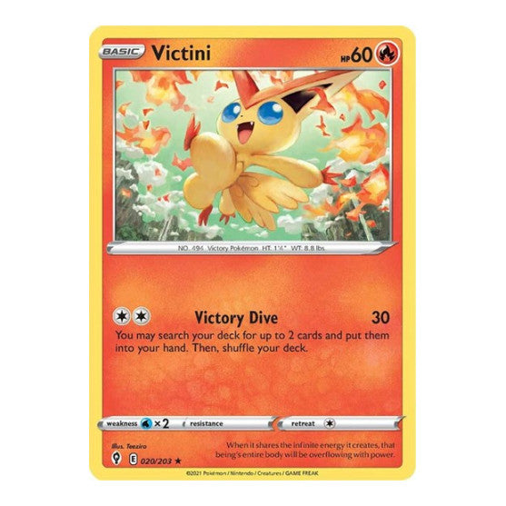 Victini (SWSH07) #020/203 Holo Rare (Reverse Holofoil Near Mint) SWSH07: Evolving Skies Pokemon: 2021