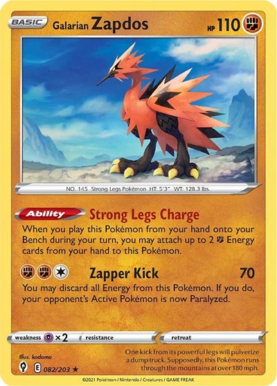 Galarian Zapdos (SWSH07) #082/203 Holo Rare (Holofoil Near Mint) SWSH07: Evolving Skies Pokemon: 2021