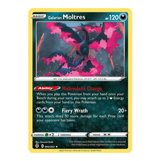 Galarian Moltres (SWSH07) #093/203 Holo Rare (Holofoil Moderately Played) SWSH07: Evolving Skies Pokemon: 2021