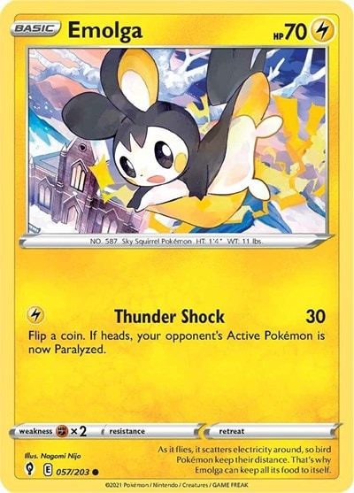 Emolga (SWSH07) #057/203 Common (Reverse Holofoil Near Mint) SWSH07: Evolving Skies Pokemon: 2021
