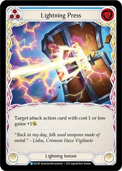 Lightning Press Blue (ELE) #ELE185 Rare (Unlimited Edition Rainbow Foil Near Mint) Tales of Aria Flesh and Blood TCG: 2021