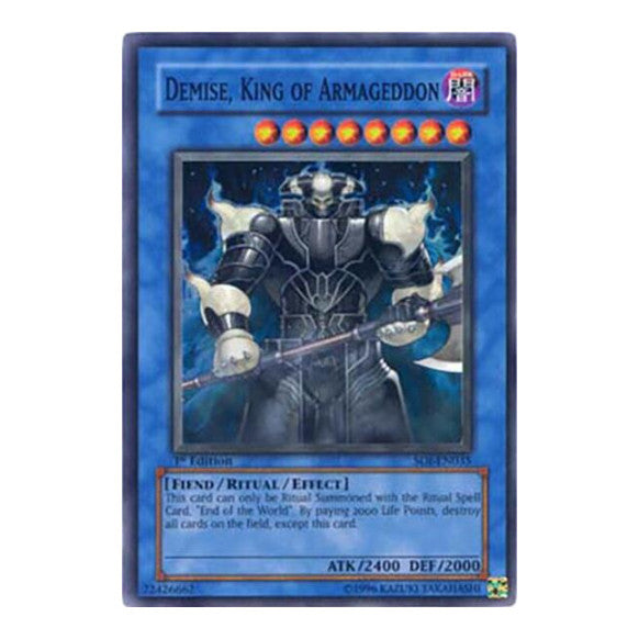 Demise, King of Armageddon (SOI) #SOI-EN035 Super Rare (Unlimited Damaged) Shadow of Infinity YuGiOh: 2006