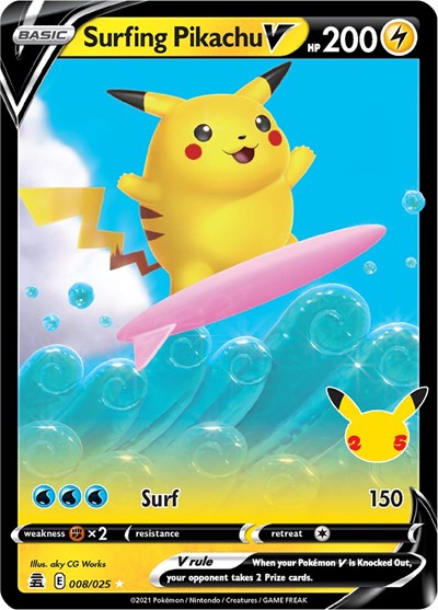 Surfing Pikachu V (CLB) #008/025 Ultra Rare (Holofoil Near Mint) Celebrations Pokemon: 2021