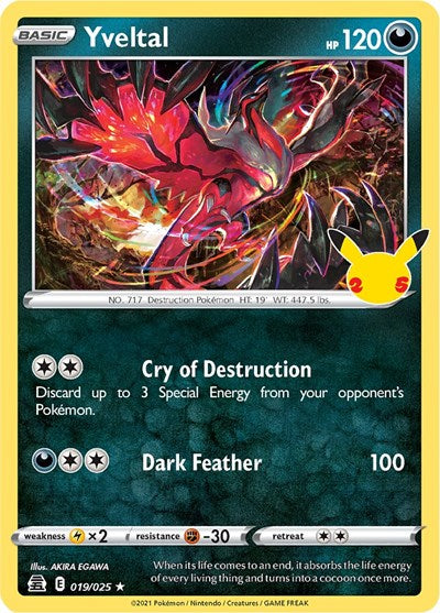 Yveltal (CLB) #019/025 Holo Rare (Holofoil Near Mint) Celebrations Pokemon: 2021