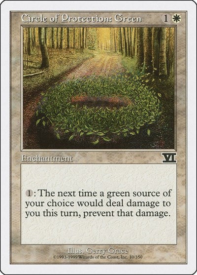 Circle of Protection Green (6ED) #10 Common (Moderately Played) Classic Sixth Edition Magic: The Gathering: 1999