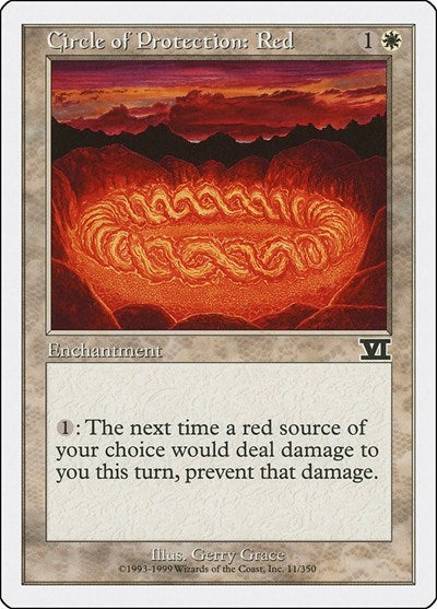 Circle of Protection Red (6ED) #11 Common (Heavily Played) Classic Sixth Edition Magic: The Gathering: 1999