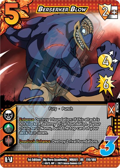Berserker Blow (MHA) #119/180 Uncommon (1st Edition Normal Lightly Played) UniVersus: My Hero Academia UniVersus: 2021