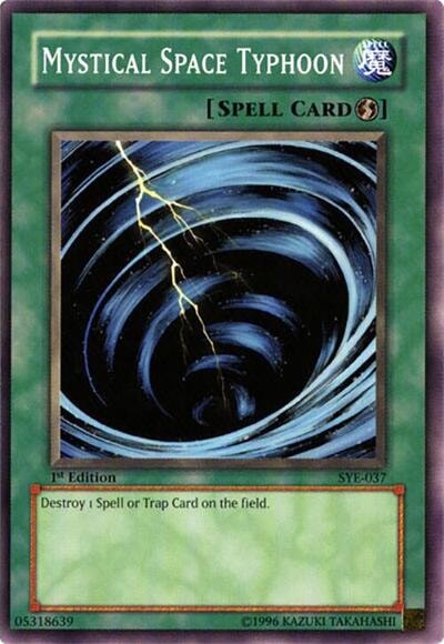Mystical Space Typhoon (SYE) #SYE-037 Common (1st Edition Damaged) Starter Deck: Yugi Evolution YuGiOh: 2004