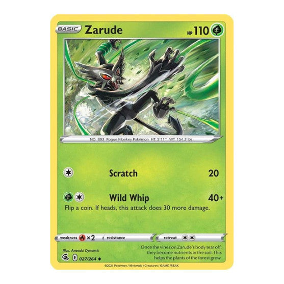 Zarude (SWSH08) #027/264 Uncommon (Reverse Holofoil Moderately Played) SWSH08: Fusion Strike Pokemon: 2021