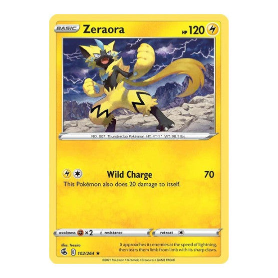 Zeraora (SWSH08) #102/264 Rare (Reverse Holofoil Moderately Played) SWSH08: Fusion Strike Pokemon: 2021