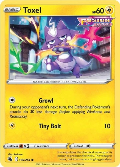 Toxel (106) (SWSH08) #106/264 Common (Reverse Holofoil Near Mint) SWSH08: Fusion Strike Pokemon: 2021