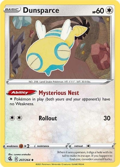 Dunsparce (SWSH08) #207/264 Uncommon (Reverse Holofoil Near Mint) SWSH08: Fusion Strike Pokemon: 2021