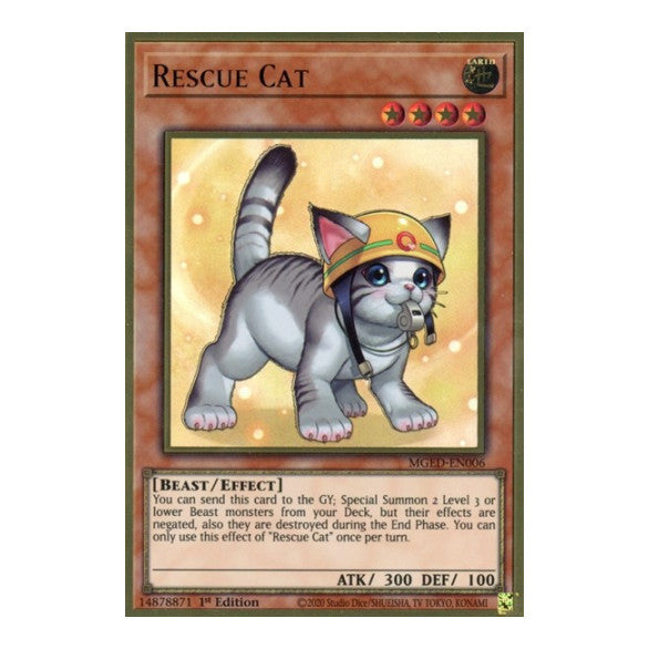 Rescue Cat Alternate Art (MGED) #MGED-EN006 Premium Gold Rare Maximum Gold: El Dorado YuGiOh: 2021