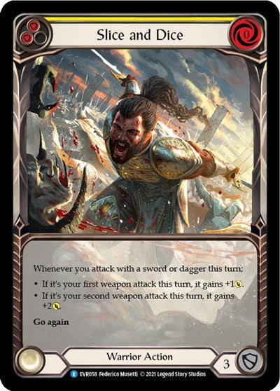 Slice and Dice Yellow Extended Art (EVR) #EVR058 Rare (1st Edition Rainbow Foil Near Mint) Everfest Flesh & Blood TCG: 2022