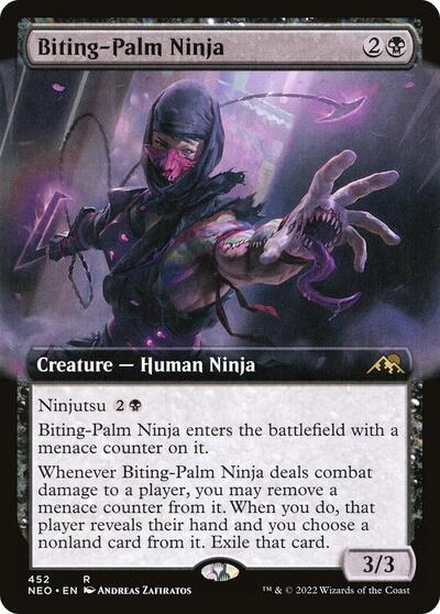 Biting Palm Ninja Extended Art (NEO) #452 Rare (Lightly Played) Kamigawa: Neon Dynasty Magic: The Gathering: 2022